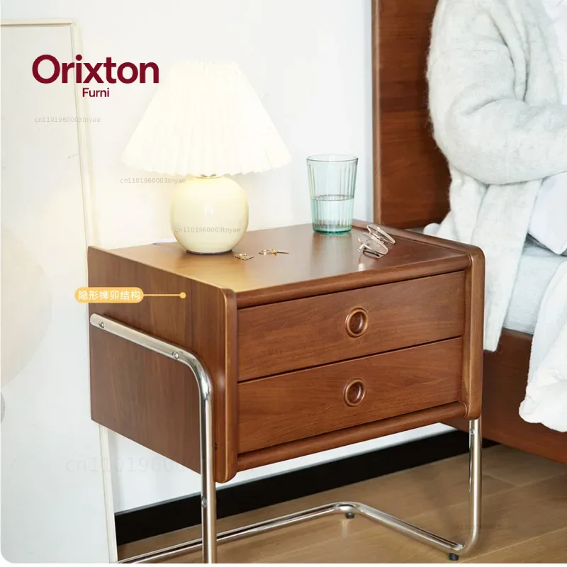 Solid Wood Nightstand 2 Drawers - Minimalist Nightstand Vintage Solid Wood Bedside