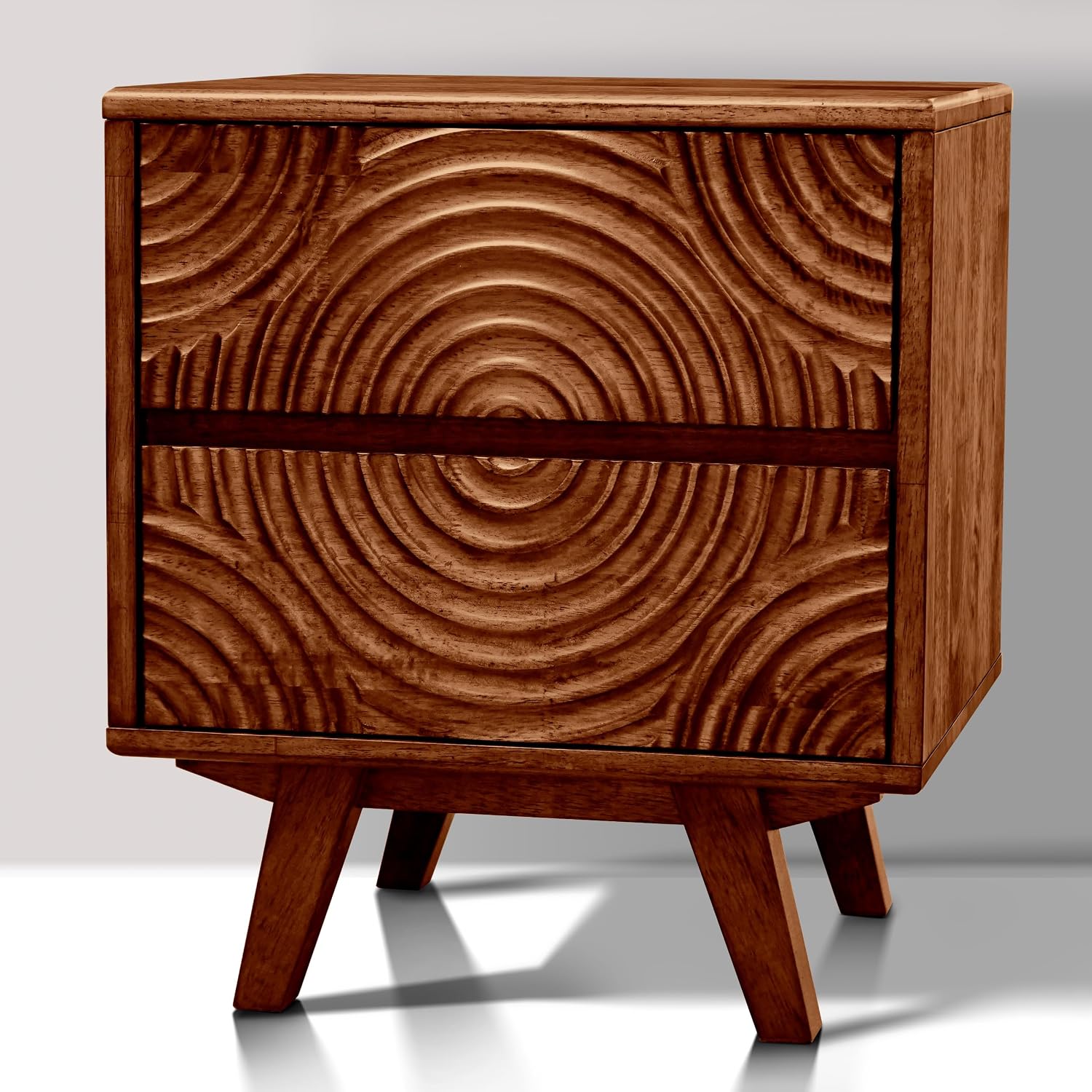 Solid Wood Nightstand 2 Drawers - Acacia Solid Wood Nightstand with 2