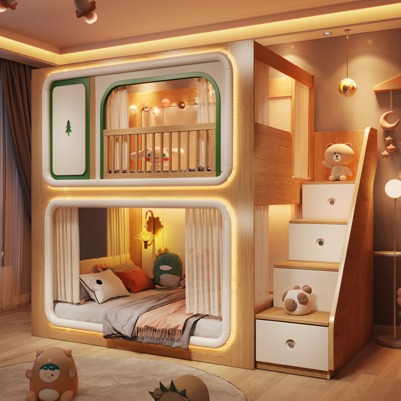 Bunk Bed With Stairs And Slide - Loft Double Decker Kids Beds Wooden
