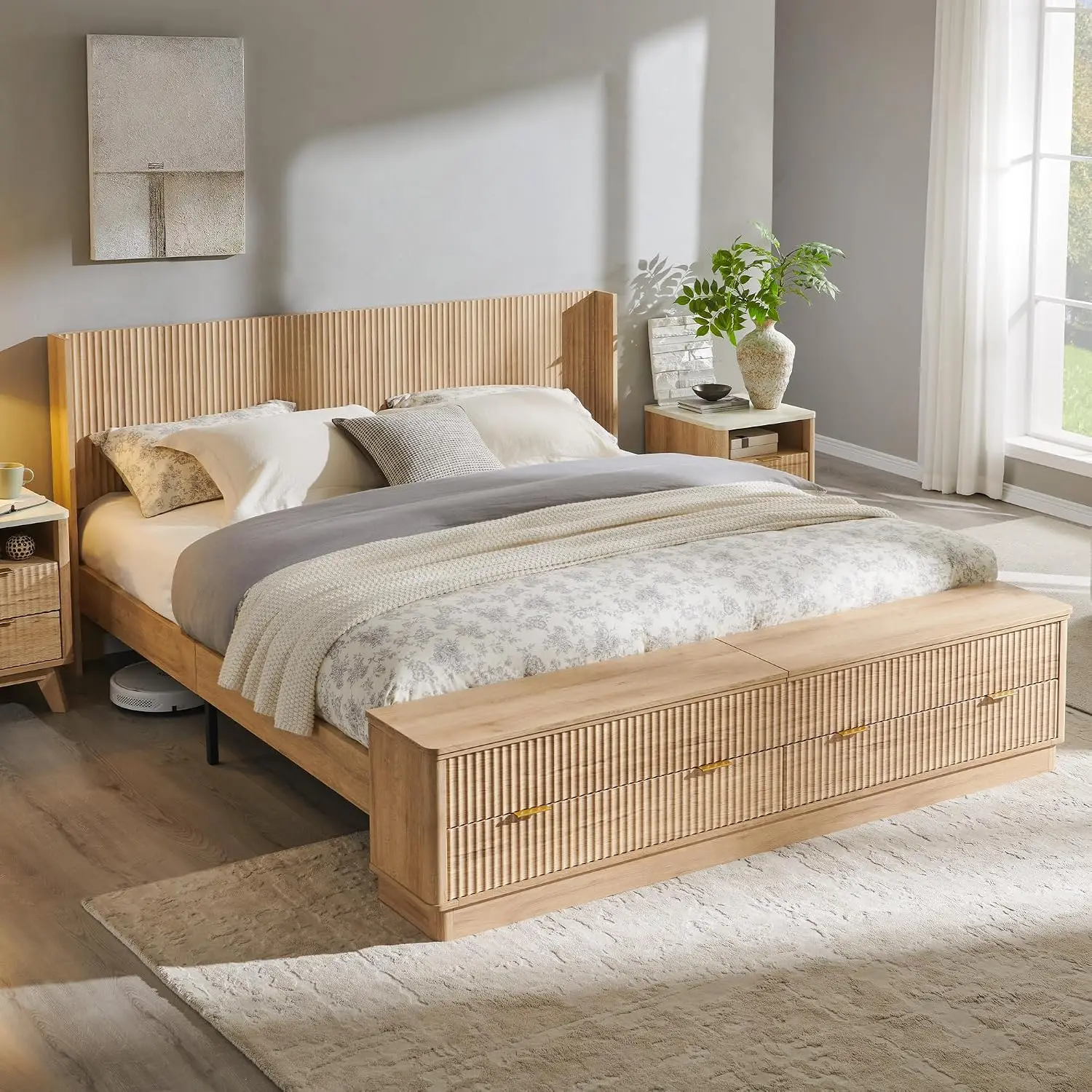Fluted King Size Bed Frame wit - King Size Bed Frame With Storage Drawers ulasan dan harga