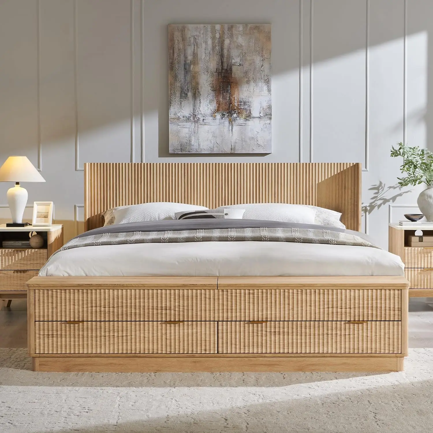 Fluted King Size Bed Frame wit - King Size Bed Frame With Storage Drawers ulasan dan harga