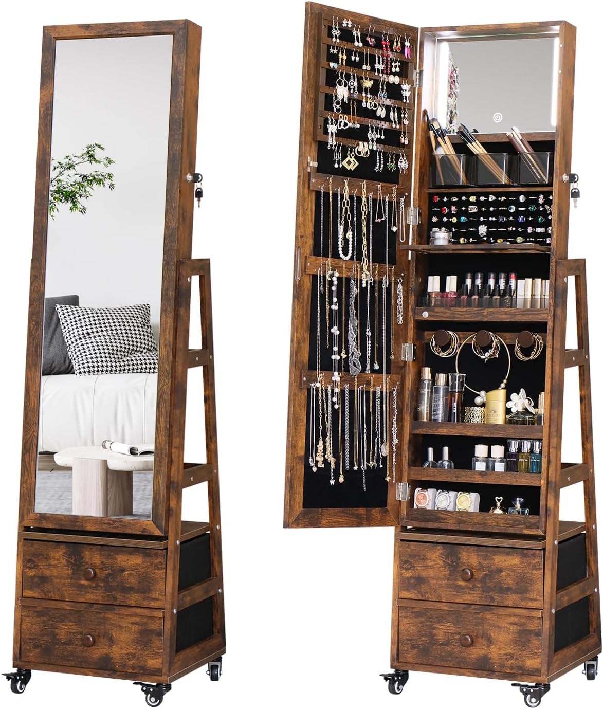 Rotating Jewelry Cabinet Vanit - Full Length Mirror Jewelry Armoire ulasan dan harga