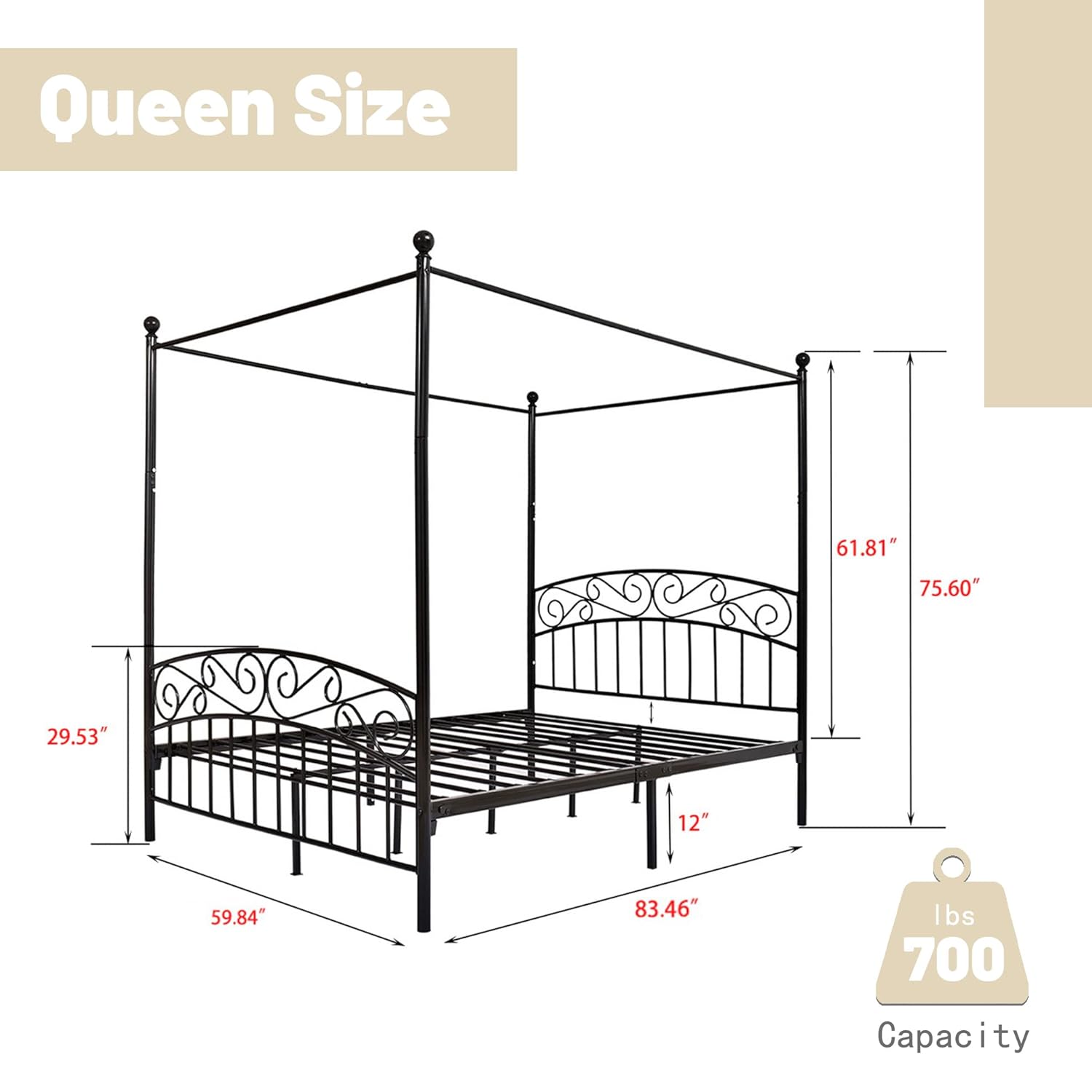 Queen Size Metal Canopy Bed Fr - Canopy Bed Frame Metal Queen ulasan dan harga