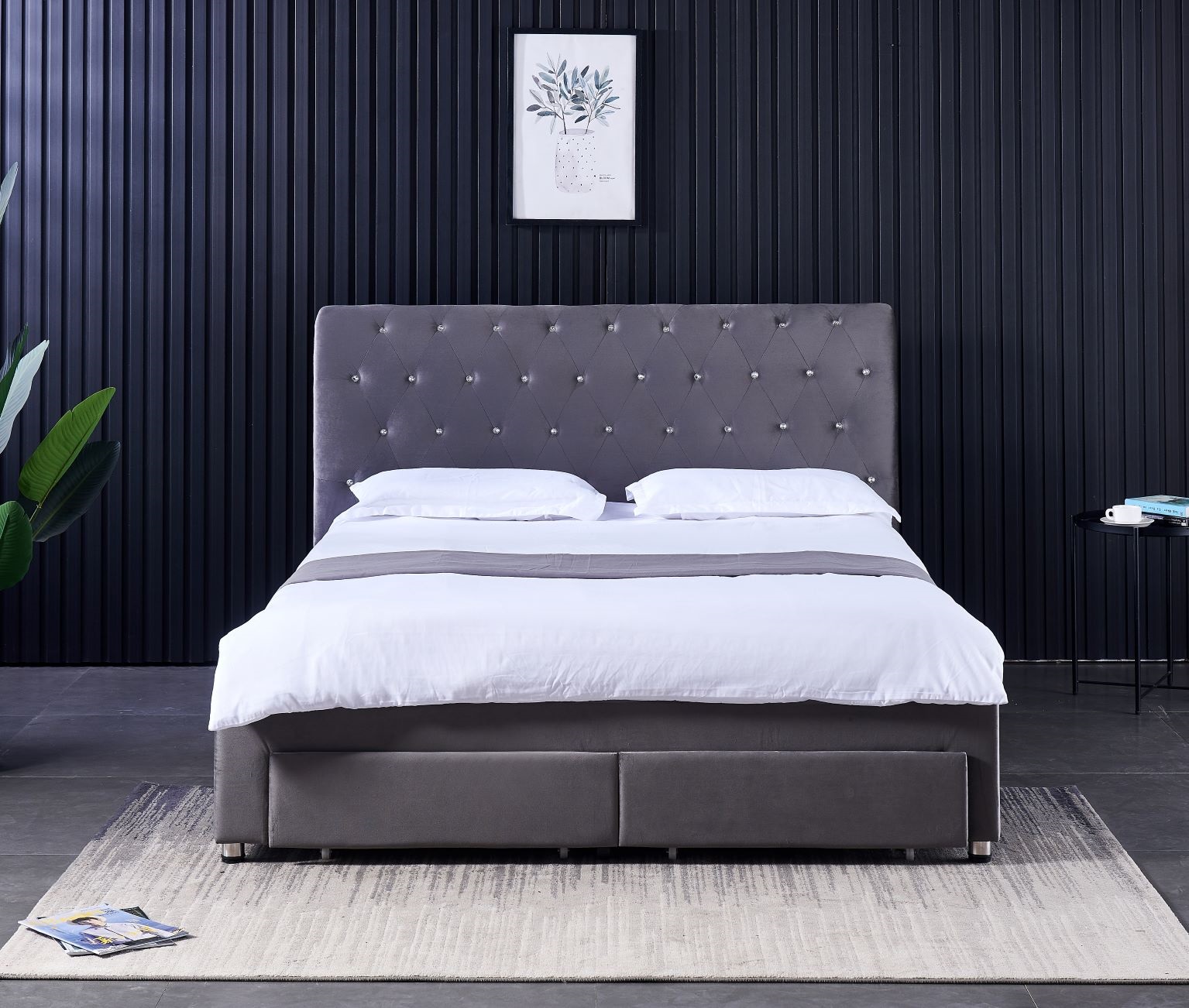 Modern  Double Bed Frame with  - King Size Bed Frame With Storage Drawers ulasan dan harga