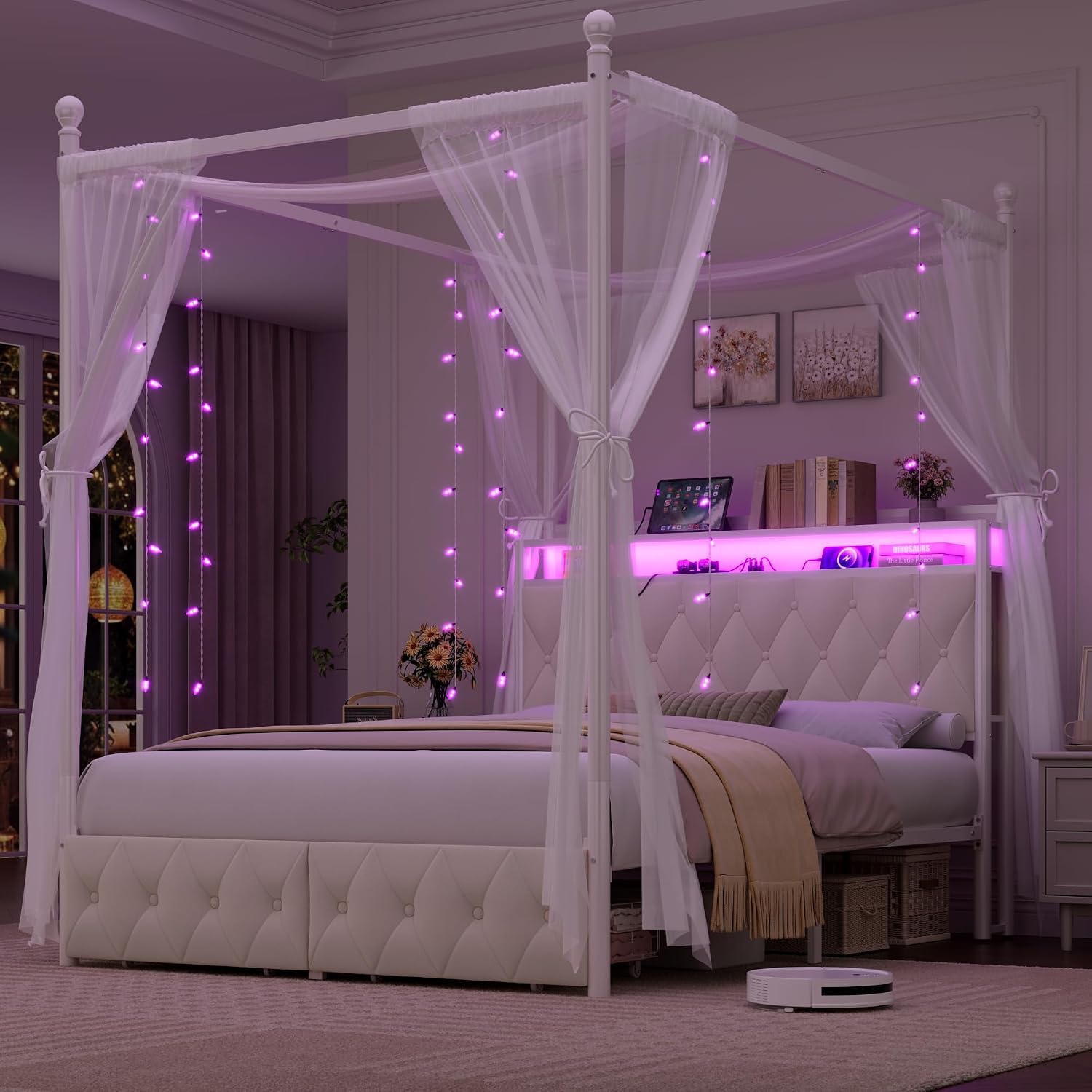 Queen Size LED Canopy Bed Fram - Canopy Bed Frame Metal Queen ulasan dan harga