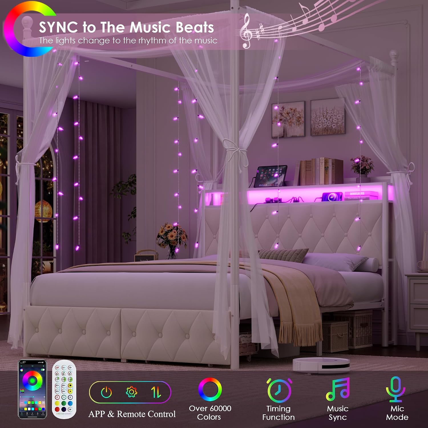 Queen Size LED Canopy Bed Fram - Canopy Bed Frame Metal Queen ulasan dan harga
