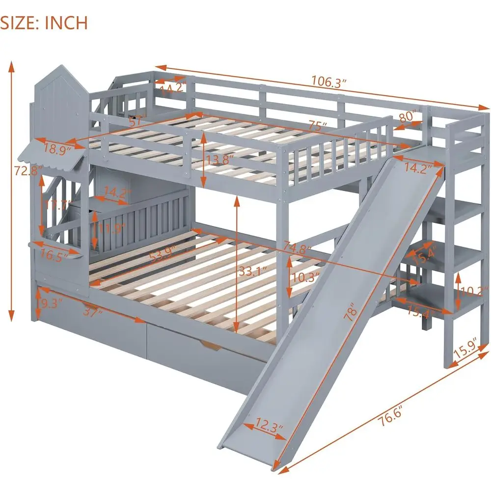 Full-Size Over Full Bunk Bed w - Bunk Bed With Stairs And Slide ulasan dan harga