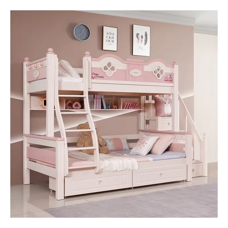 Modern Luxury Princess Kids Bu - Bunk Bed With Stairs And Slide ulasan dan harga
