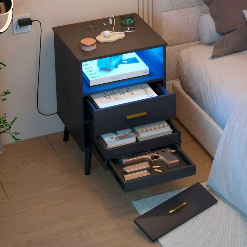 Night Stand with Drawer Chargi - Solid Wood Nightstand 2 Drawers ulasan dan harga