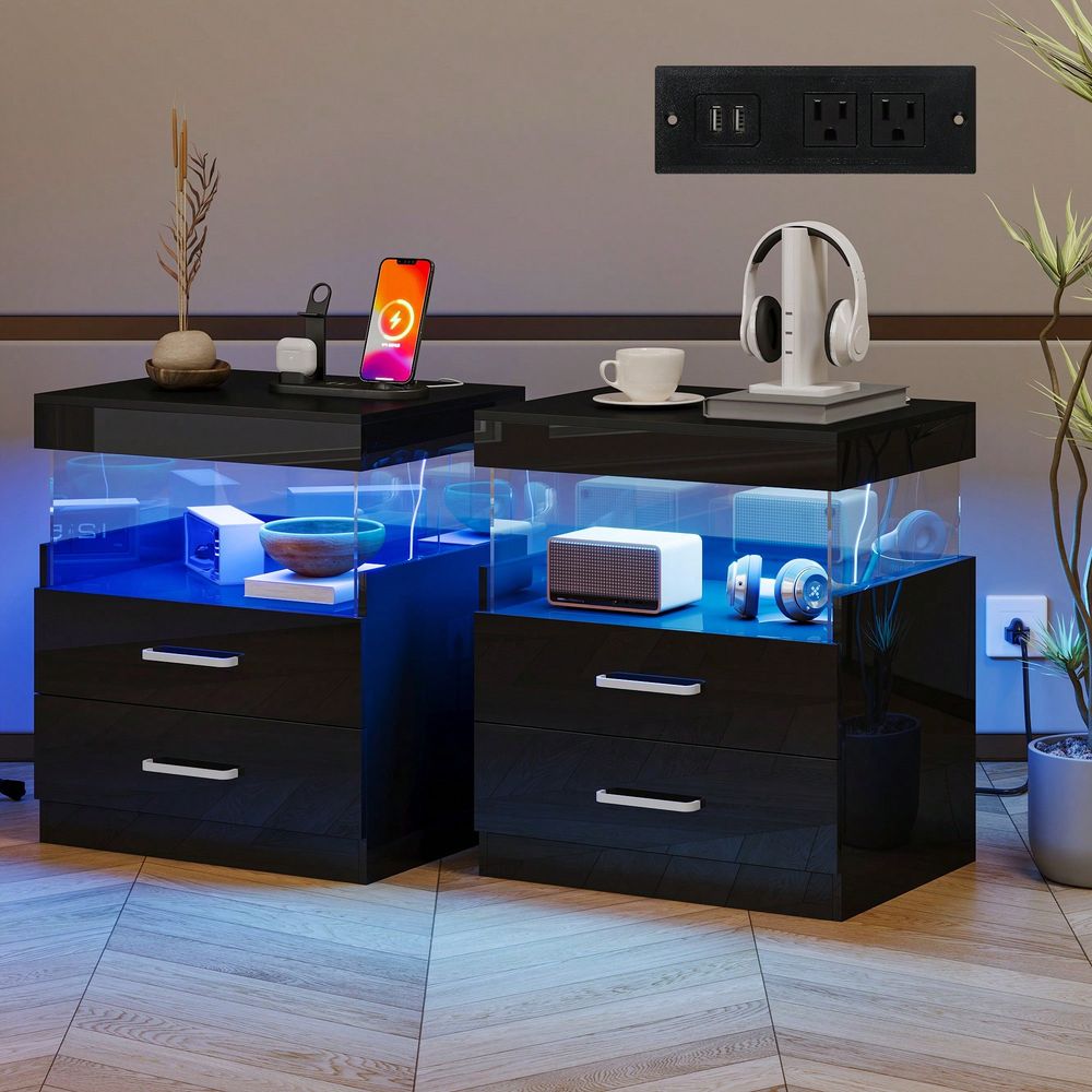 Black LED End Table Nightstand - Floating Nightstand With Led Light ulasan dan harga