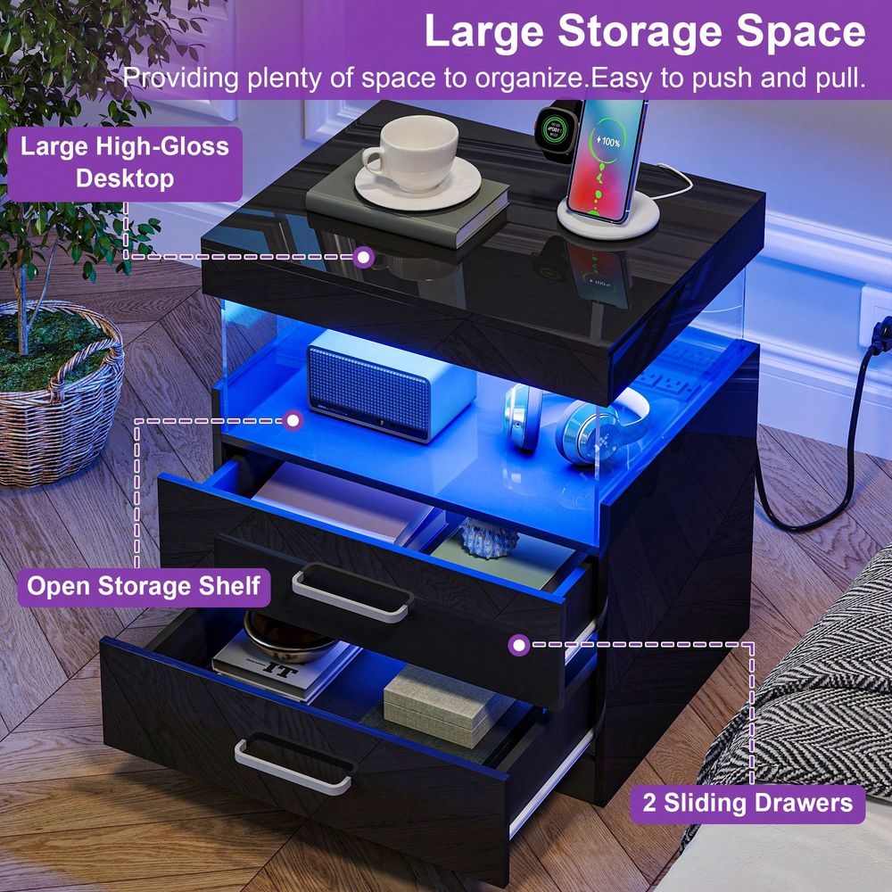 Black LED End Table Nightstand - Floating Nightstand With Led Light ulasan dan harga