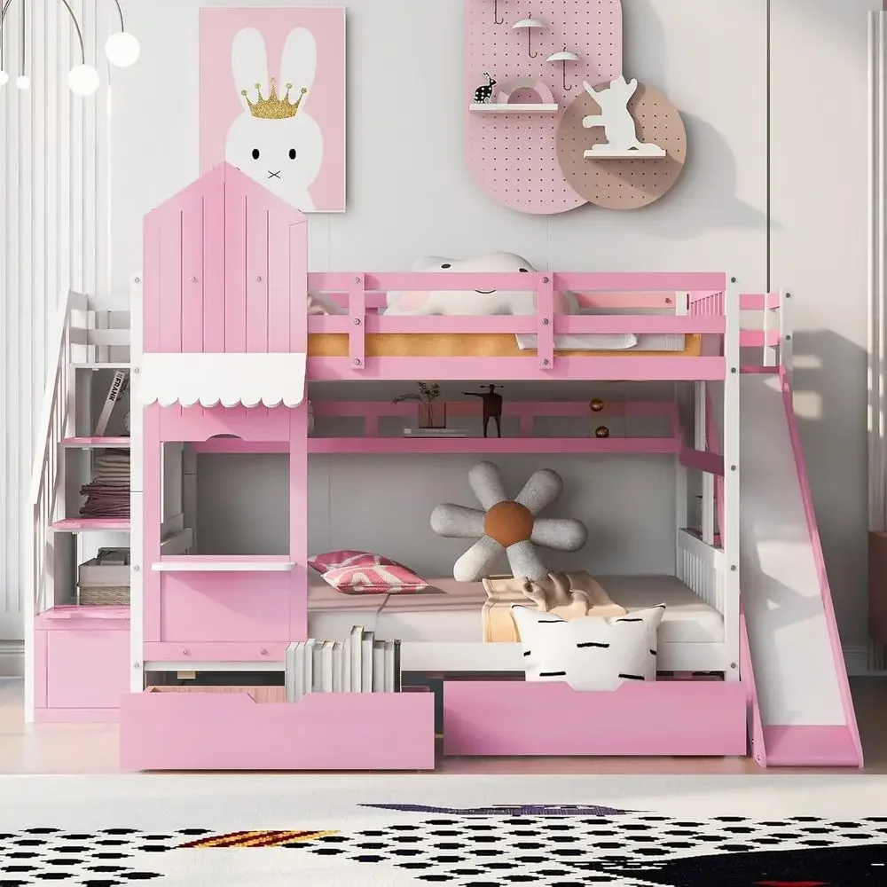Kids Bunk Bed with Stairs, Sli - Bunk Bed With Stairs And Slide ulasan dan harga