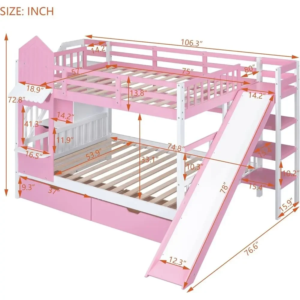 Kids Bunk Bed with Stairs, Sli - Bunk Bed With Stairs And Slide ulasan dan harga