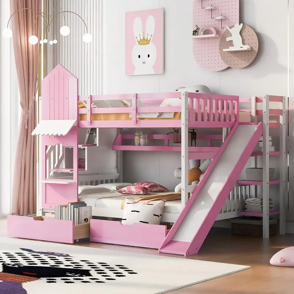 Kids Bunk Bed with Stairs, Sli - Bunk Bed With Stairs And Slide ulasan dan harga
