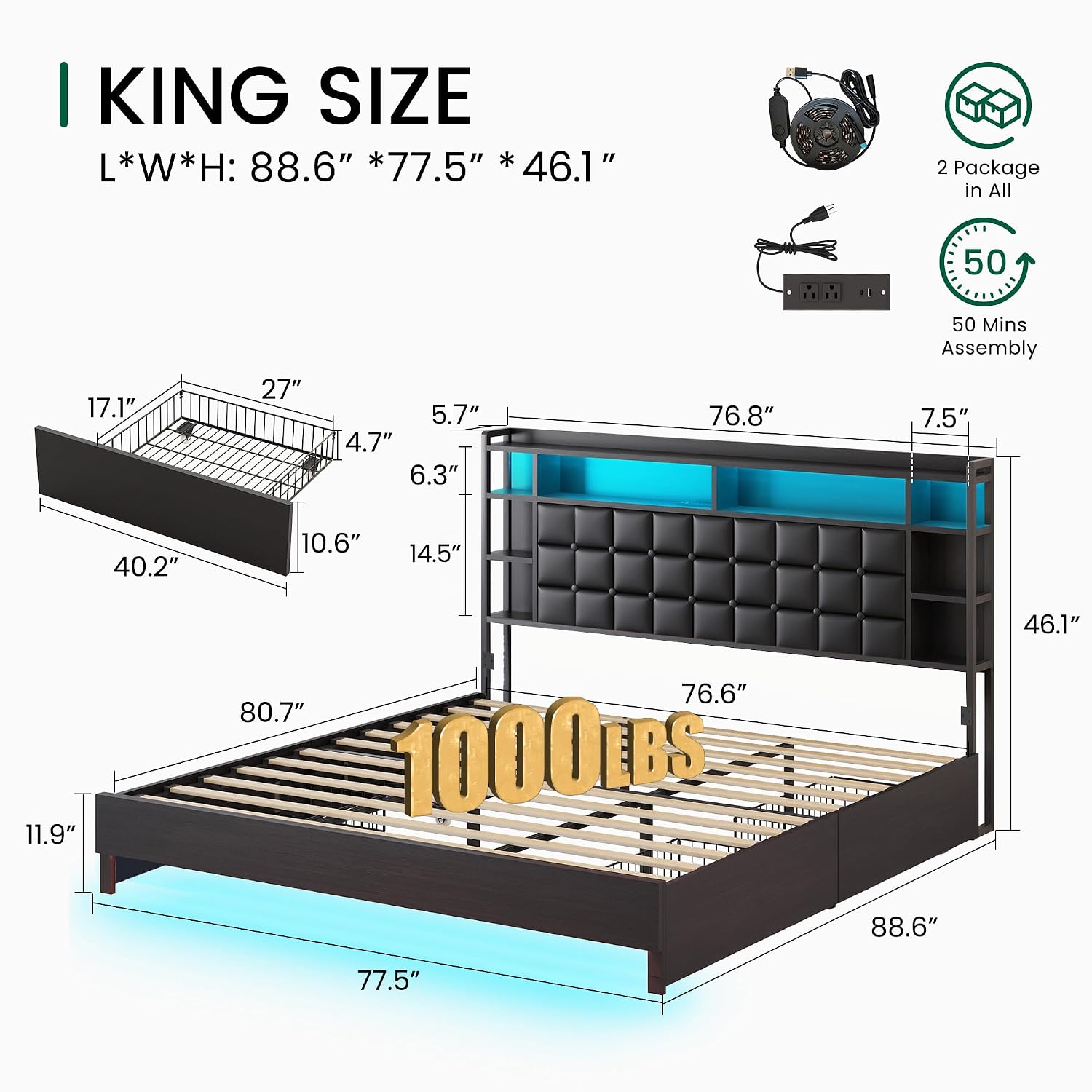 King Size Wooden Bed Frame wit - King Size Bed Frame With Storage Drawers ulasan dan harga