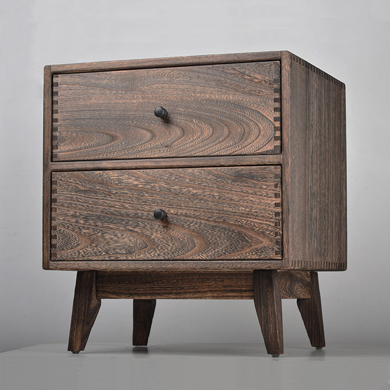 Retro Solid Wood Bedroom Night - Solid Wood Nightstand 2 Drawers ulasan dan harga