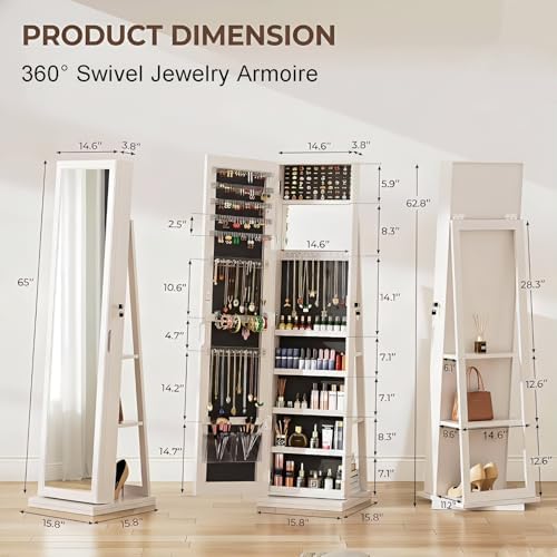 360° Swivel Jewelry Armoire wi - Full Length Mirror Jewelry Armoire ulasan dan harga