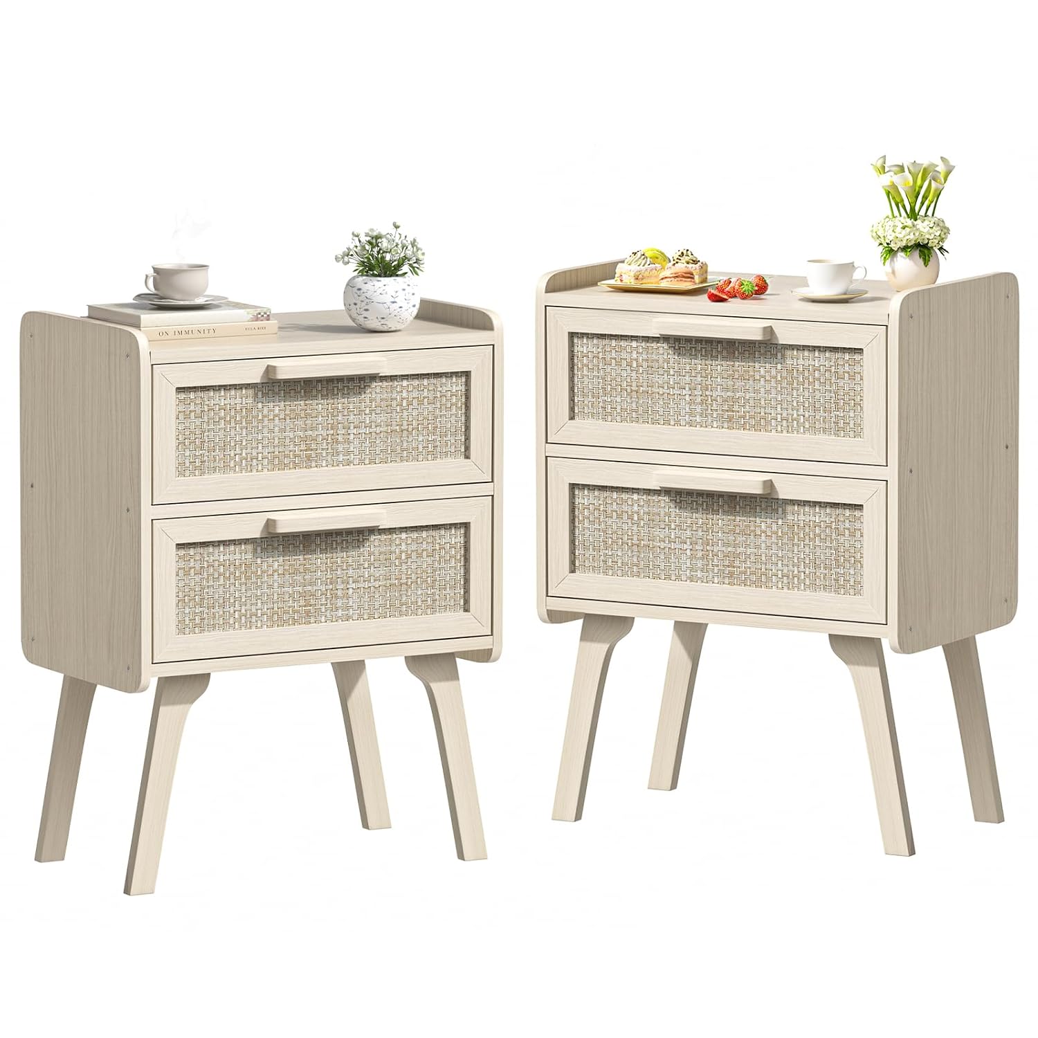 Rattan Nightstand Set of 2, 2  - Solid Wood Nightstand 2 Drawers ulasan dan harga