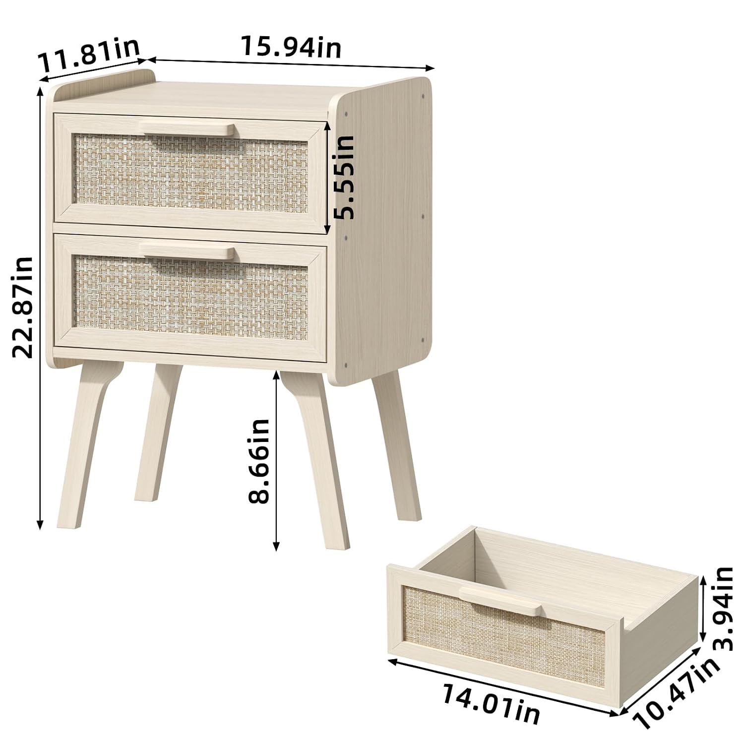 Rattan Nightstand Set of 2, 2  - Solid Wood Nightstand 2 Drawers ulasan dan harga
