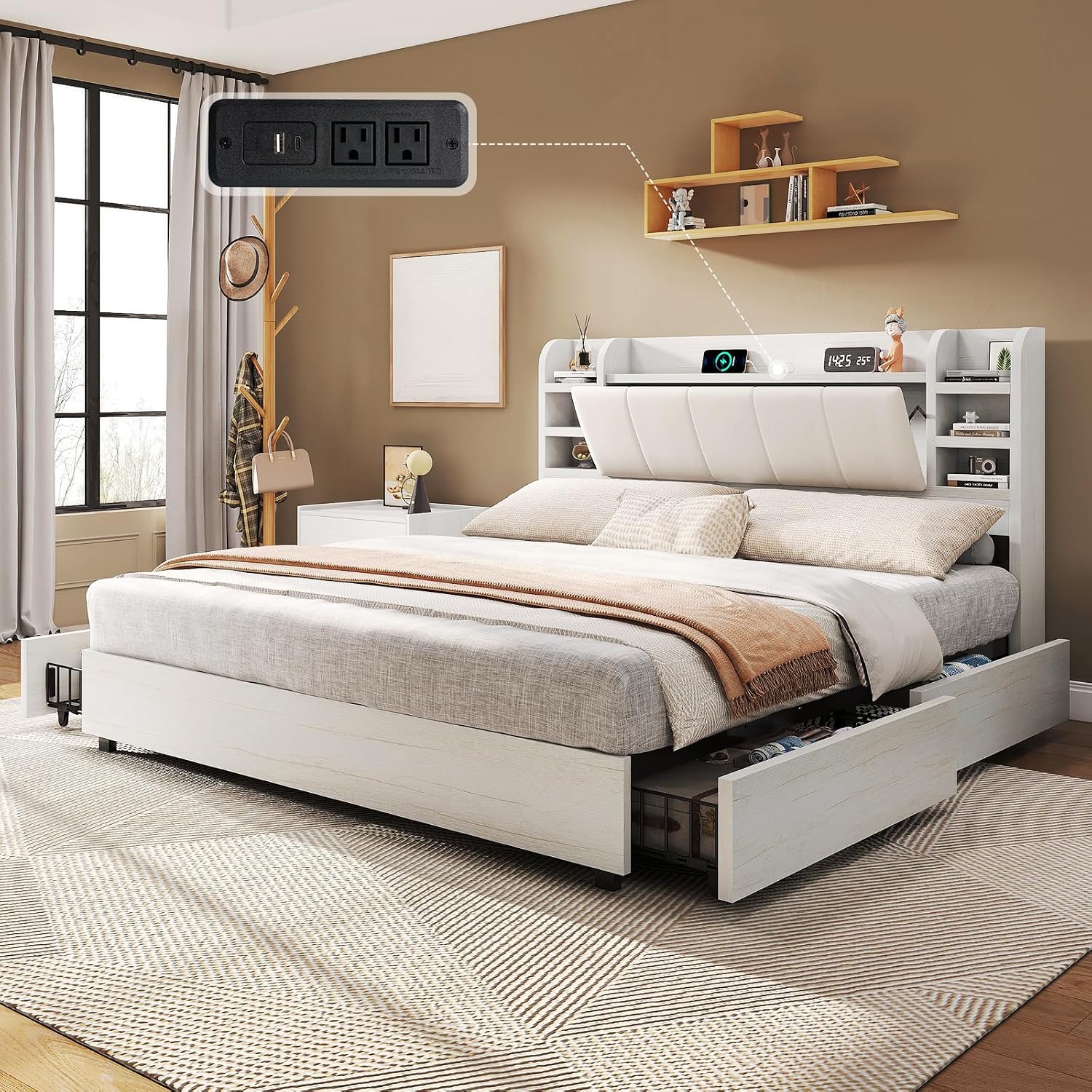 King Size Upholstered Platform - King Size Bed Frame With Storage Drawers ulasan dan harga