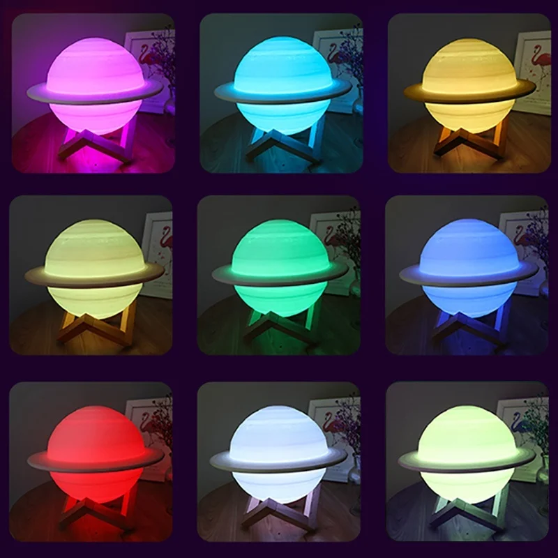 LED Night Light 3D Print Satur - Floating Nightstand With Led Light ulasan dan harga