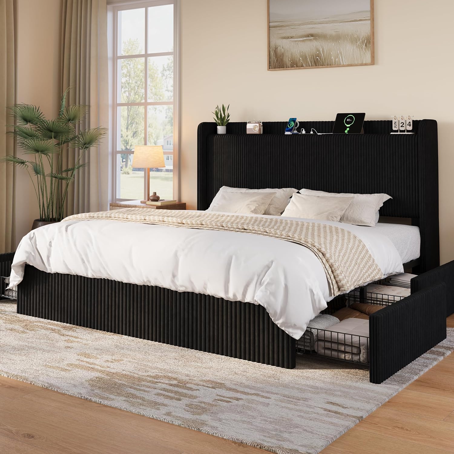 King Size Bed Frame with 4 Ove - King Size Bed Frame With Storage Drawers ulasan dan harga