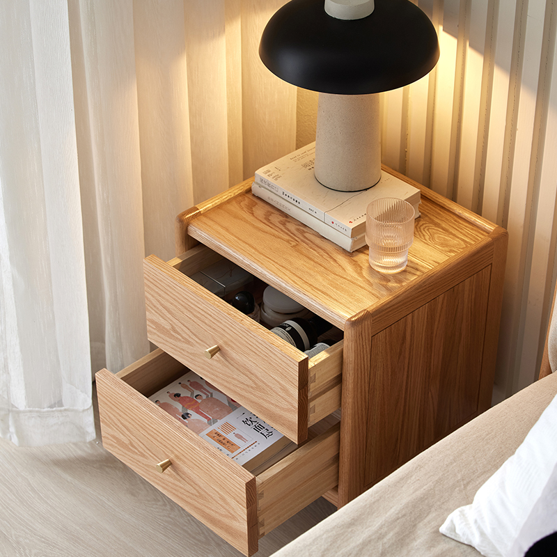 Solid Oak Wood Bedroom Furnitu - Solid Wood Nightstand 2 Drawers ulasan dan harga