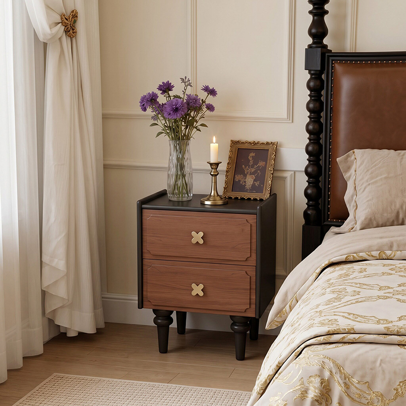Home Furniture Solid Wood Blac - Solid Wood Nightstand 2 Drawers ulasan dan harga