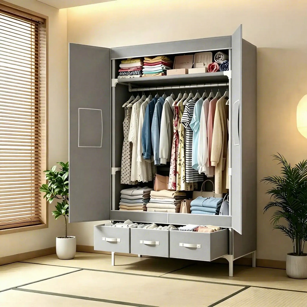 Portable Closet Wardrobe, 57.4 - Wardrobe Closet Portable Fabric Cover ulasan dan harga