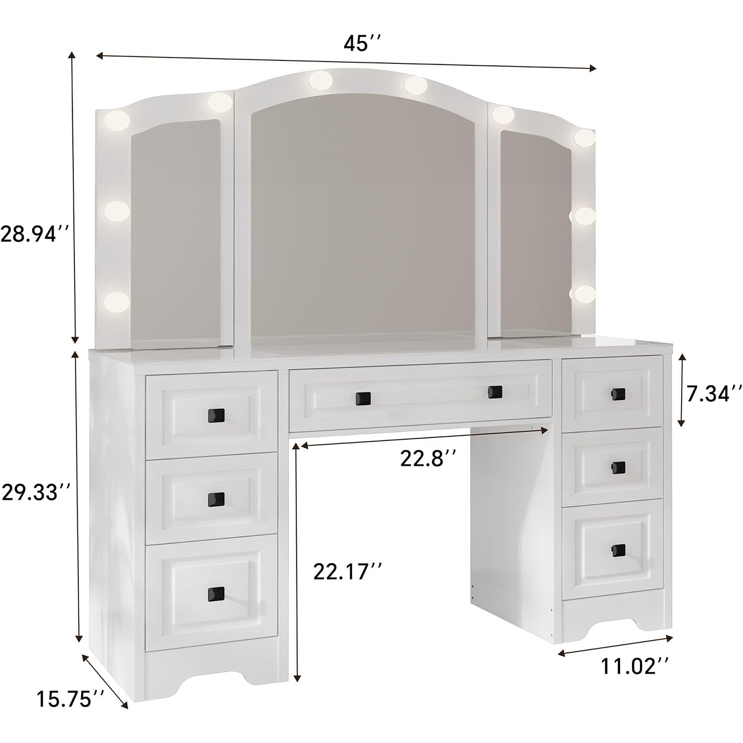 Lighted Vanity Desk, Tri-Fold  - Dressing Table Vanity With Lighted Mirror ulasan dan harga