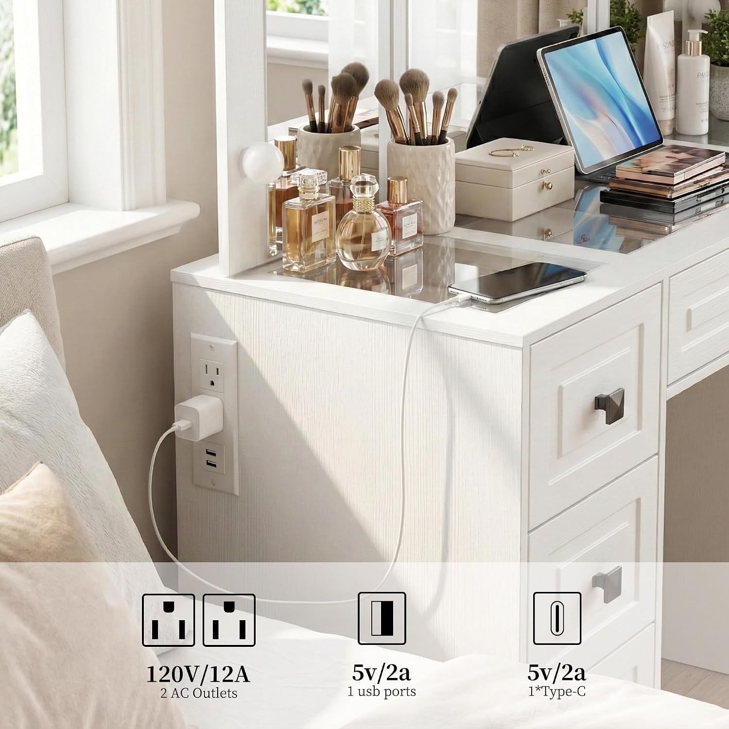 Lighted Vanity Desk, Tri-Fold  - Dressing Table Vanity With Lighted Mirror ulasan dan harga