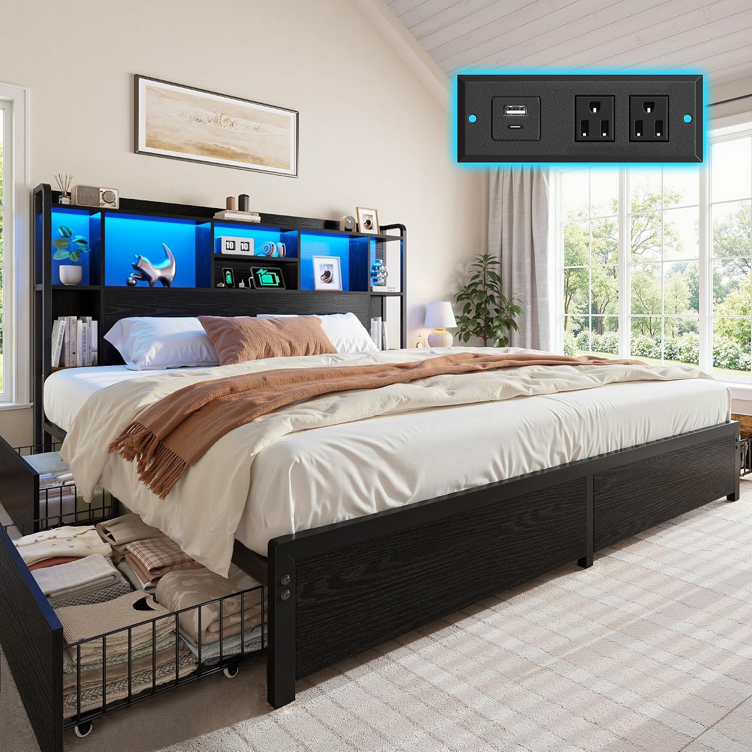 King Size Bed Frame Storage He - King Size Bed Frame With Storage Drawers ulasan dan harga