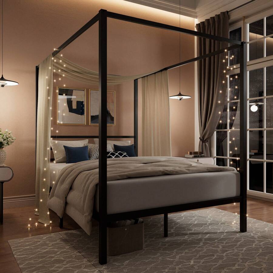 Black Canopy Bed Frame, Full/Q - Canopy Bed Frame Metal Queen ulasan dan harga