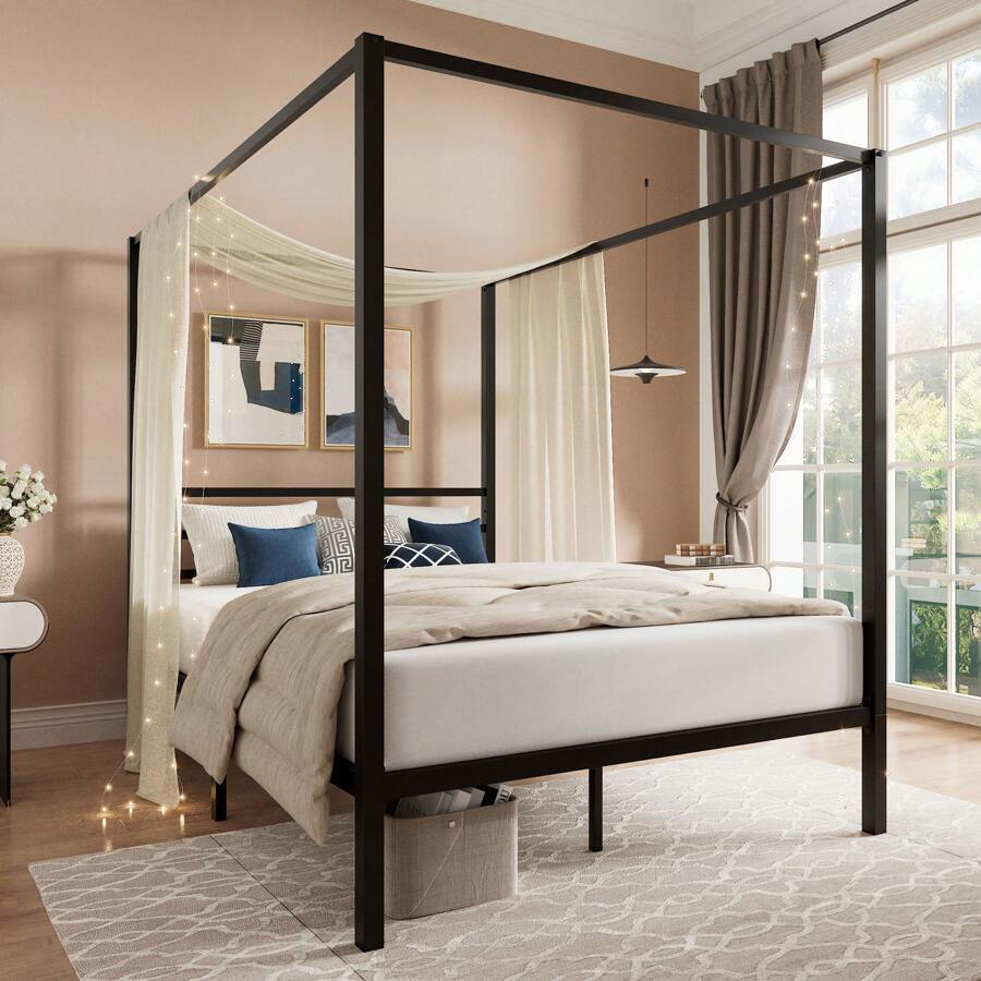 Black Canopy Bed Frame, Full/Q - Canopy Bed Frame Metal Queen ulasan dan harga