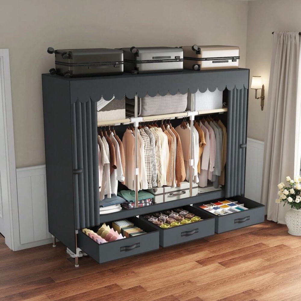 Portable Wardrobe Closet, 16mm - Wardrobe Closet Portable Fabric Cover ulasan dan harga