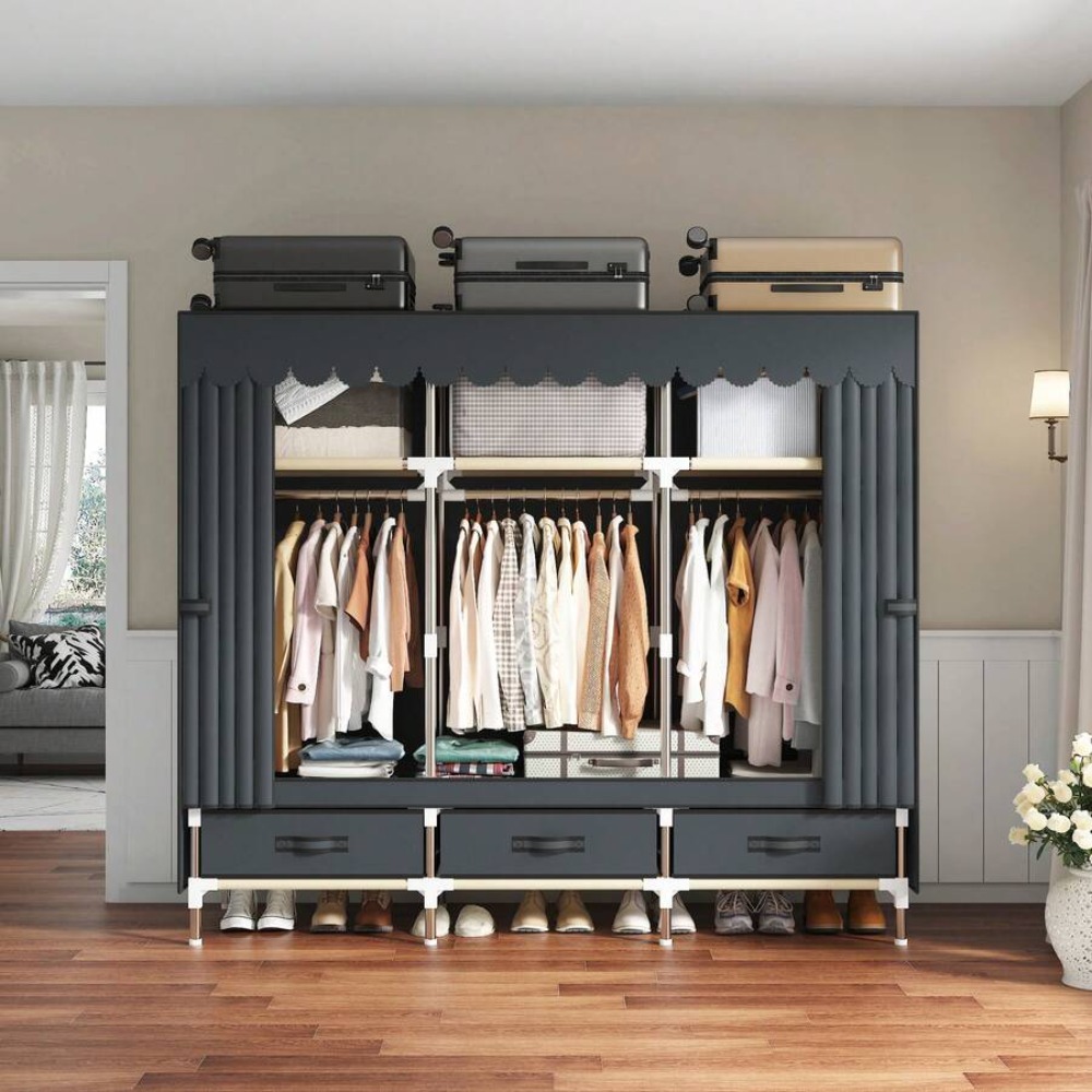 Portable Wardrobe Closet, 16mm - Wardrobe Closet Portable Fabric Cover ulasan dan harga