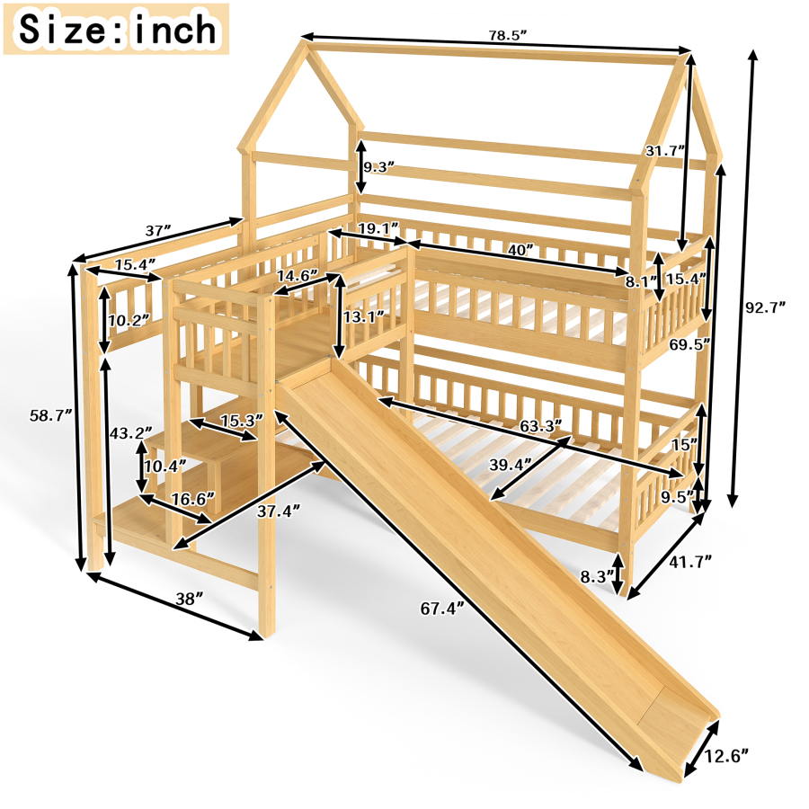 Twin House-shaped Bunk bed wit - Bunk Bed With Stairs And Slide ulasan dan harga