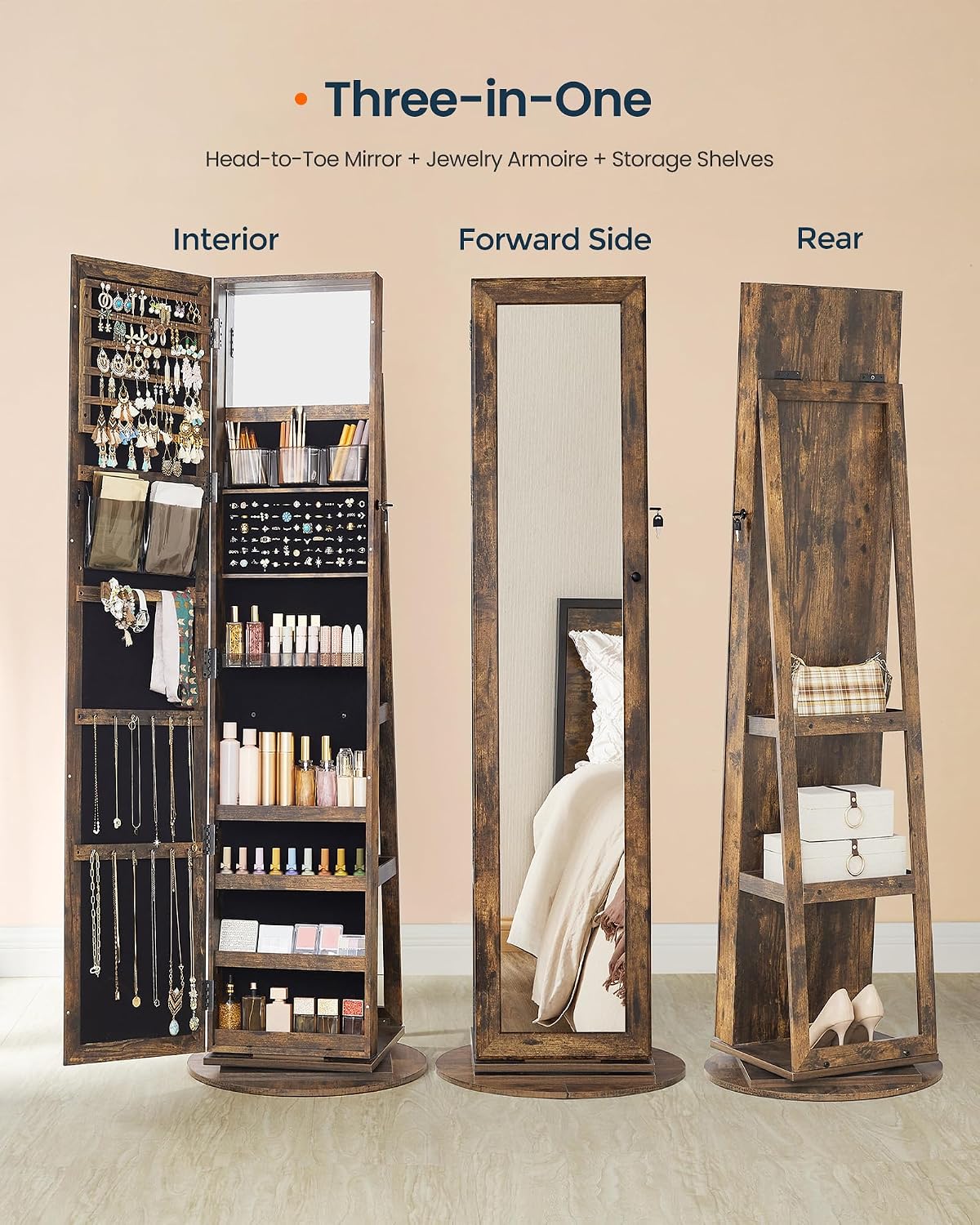 Standing Jewelry Cabinet, Full - Full Length Mirror Jewelry Armoire ulasan dan harga
