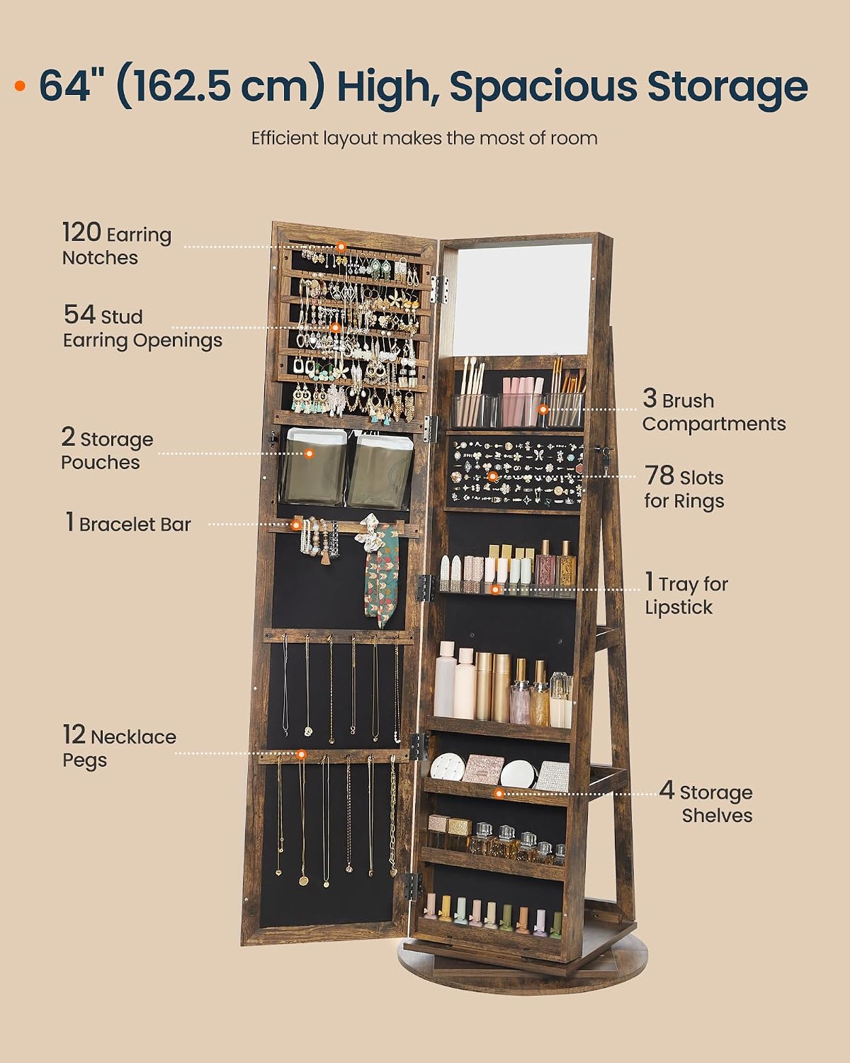 Standing Jewelry Cabinet, Full - Full Length Mirror Jewelry Armoire ulasan dan harga