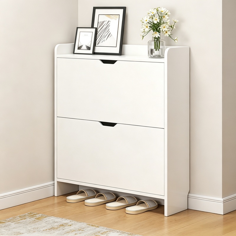 2-Tier Wooden Shoe Organizer C - Shoe Rack Cabinet Narrow Entryway ulasan dan harga