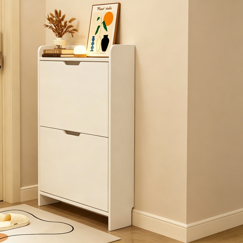 2-Tier Wooden Shoe Organizer C - Shoe Rack Cabinet Narrow Entryway ulasan dan harga