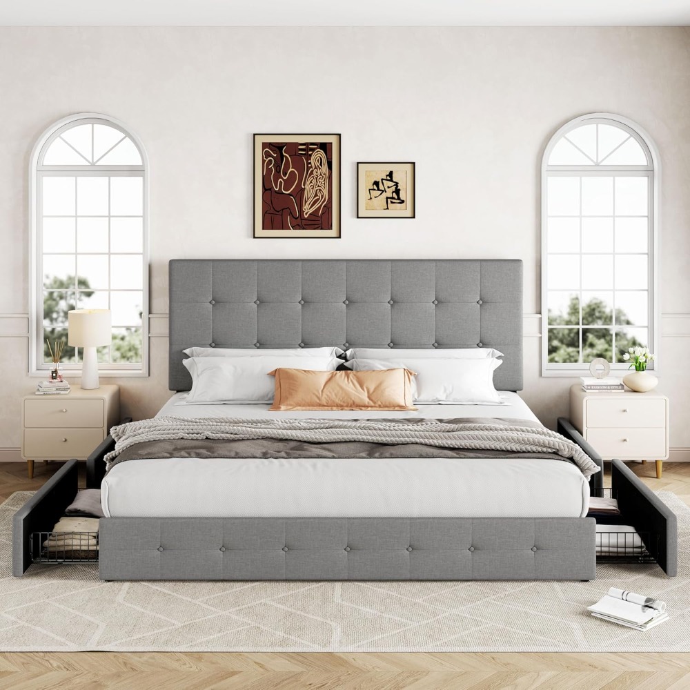 US Shipping King Size Platform - King Size Bed Frame With Storage Drawers ulasan dan harga