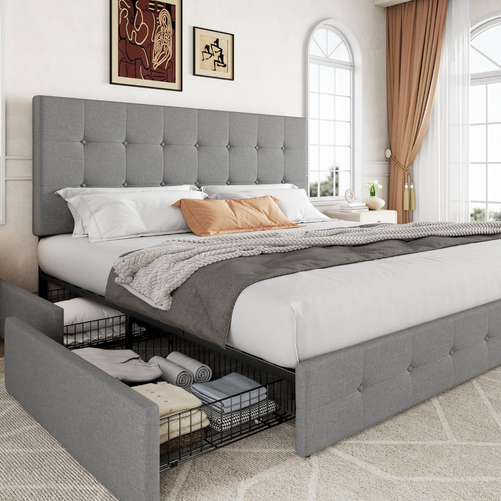 US Shipping King Size Platform - King Size Bed Frame With Storage Drawers ulasan dan harga