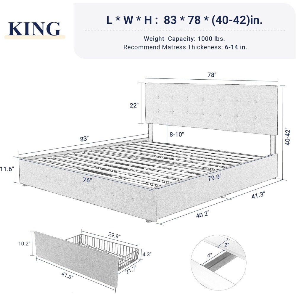 US Shipping King Size Platform - King Size Bed Frame With Storage Drawers ulasan dan harga