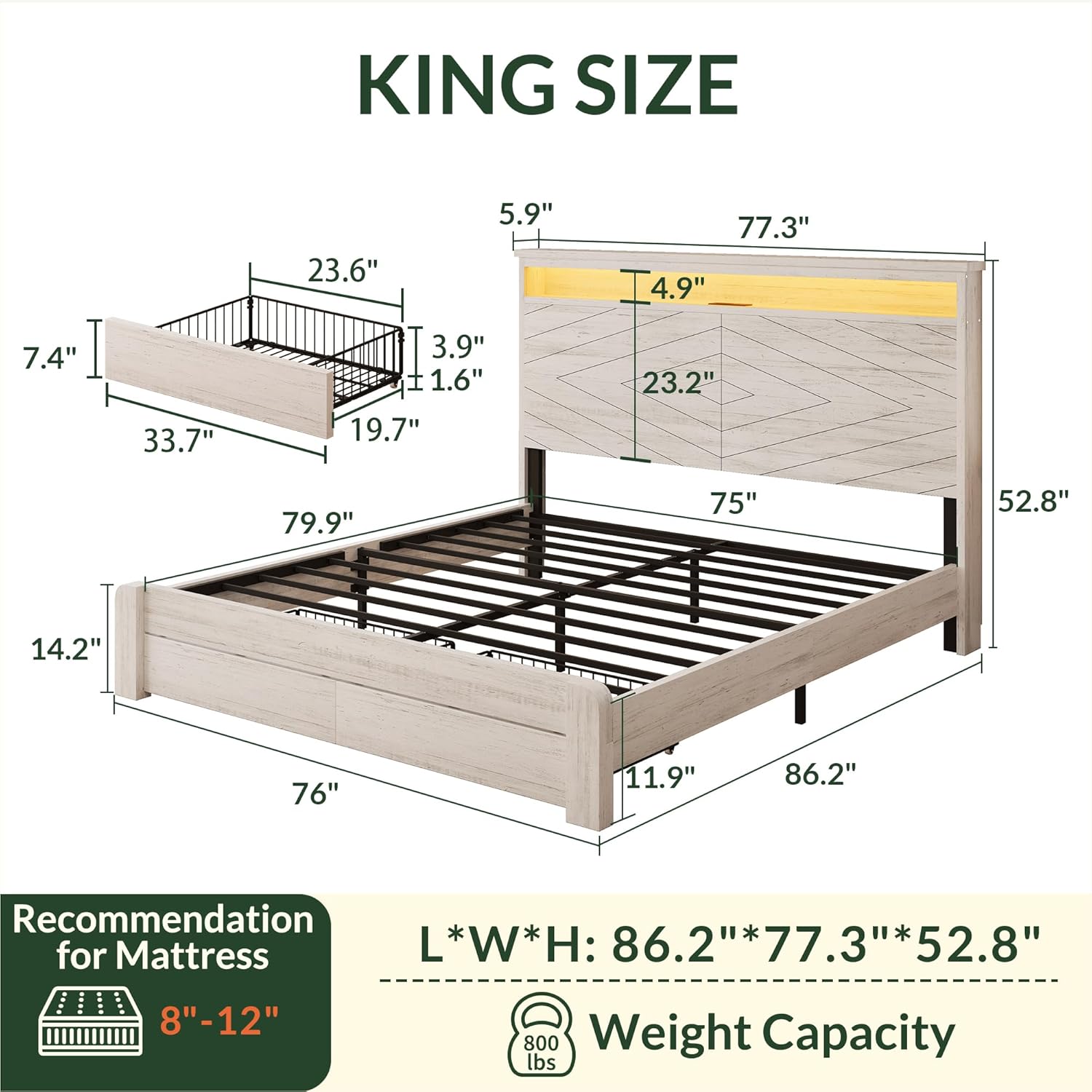 King Size Wooden Platform Bed  - King Size Bed Frame With Storage Drawers ulasan dan harga