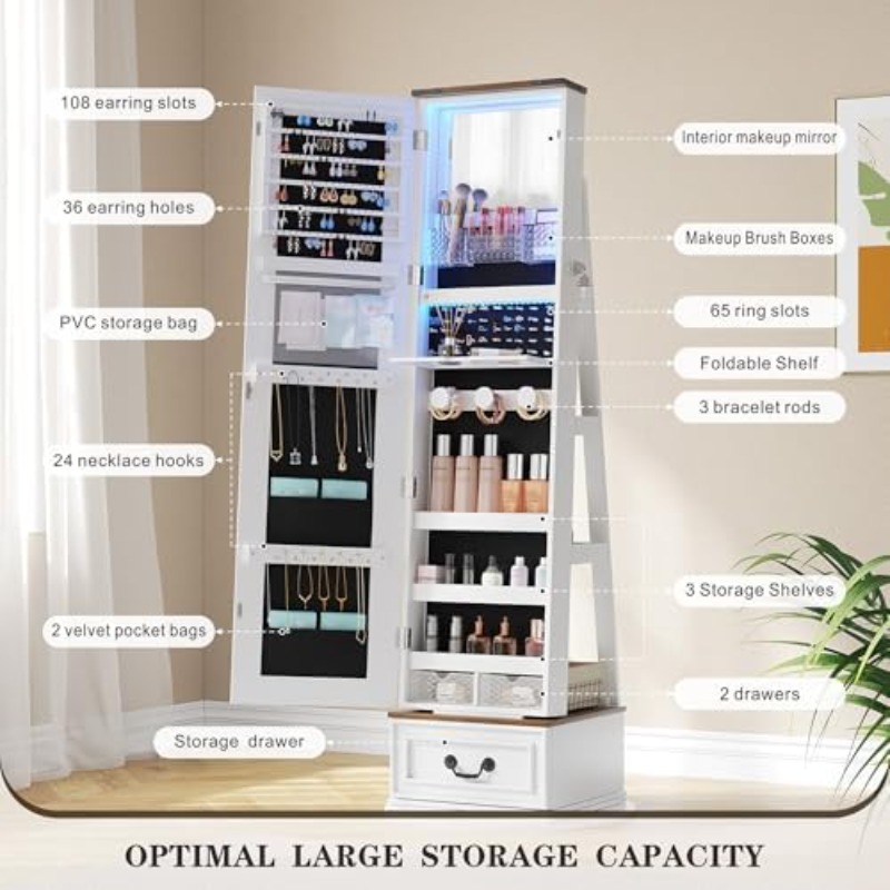 360°Swivel Jewelry Armoire Cab - Full Length Mirror Jewelry Armoire ulasan dan harga
