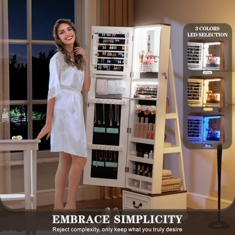 360°Swivel Jewelry Armoire Cab - Full Length Mirror Jewelry Armoire ulasan dan harga