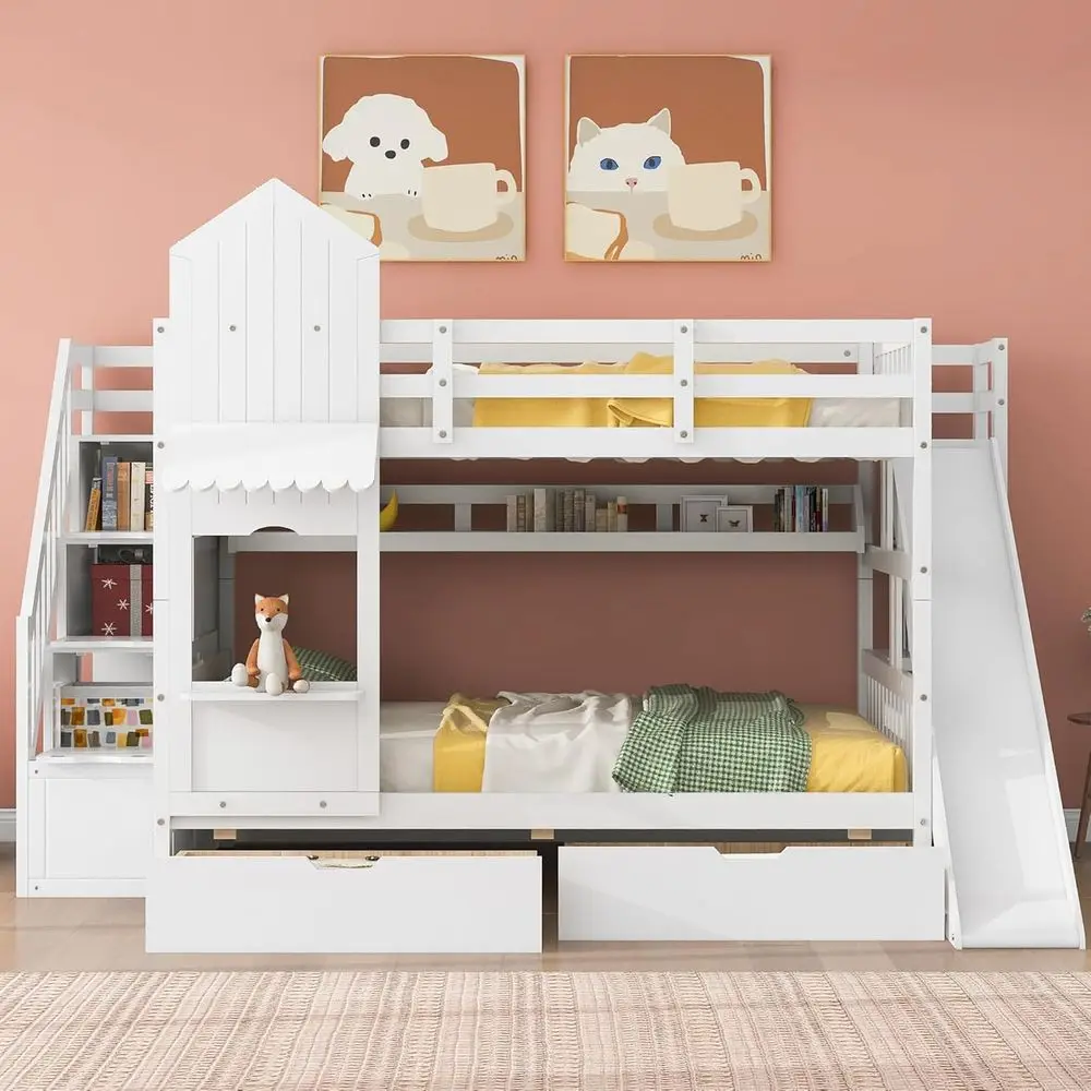 Twin Over Twin Bunk Bed With S - Bunk Bed With Stairs And Slide ulasan dan harga