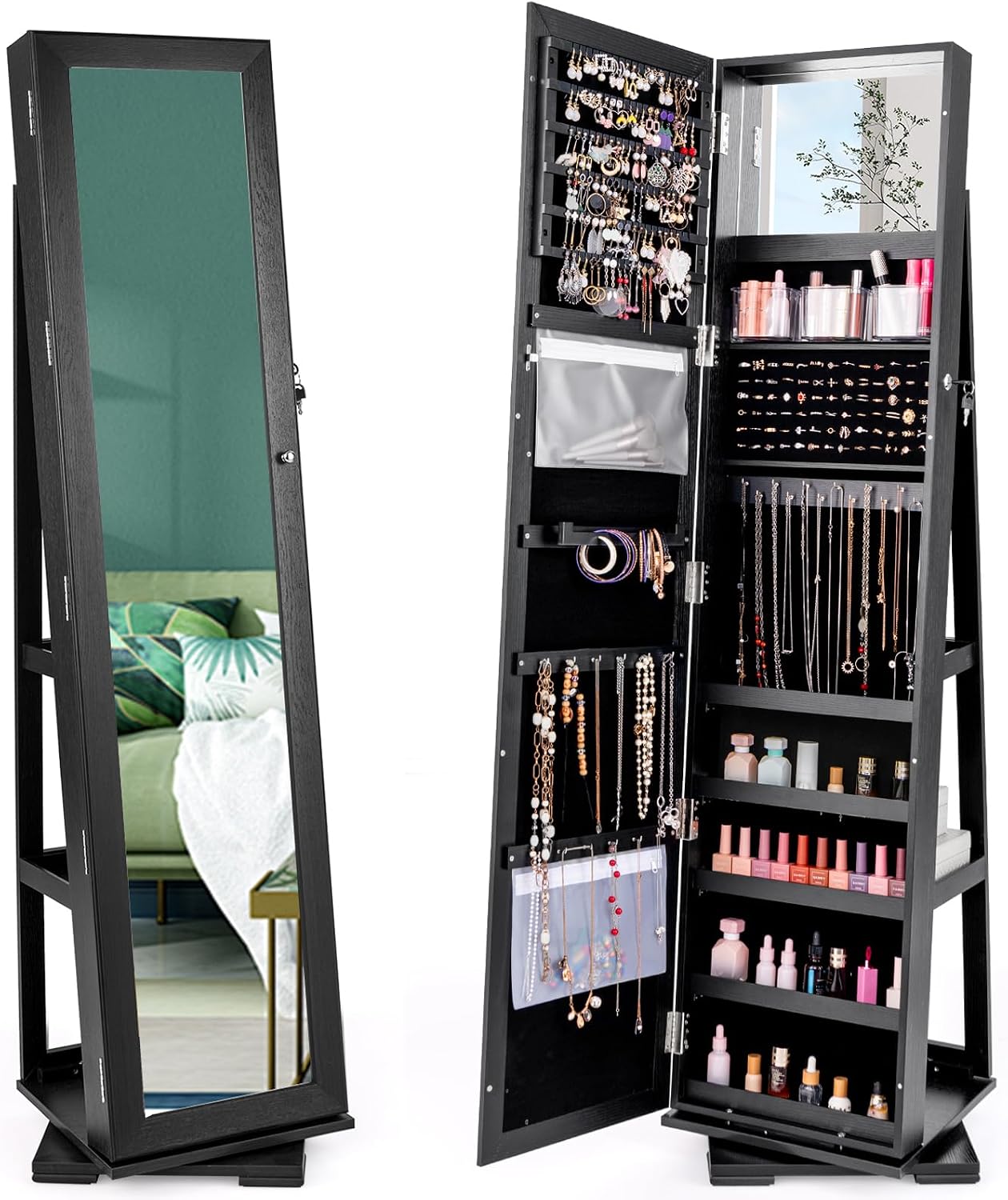 Black Standing Lockable 360 Sw - Full Length Mirror Jewelry Armoire ulasan dan harga