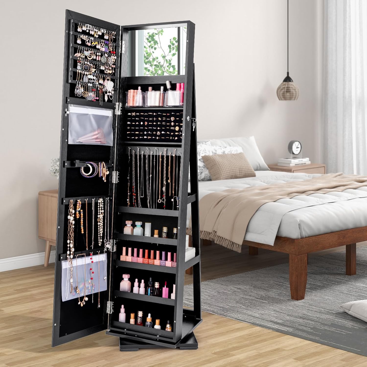 Black Standing Lockable 360 Sw - Full Length Mirror Jewelry Armoire ulasan dan harga